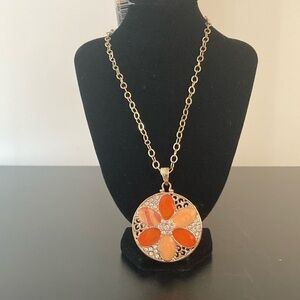 Macy's Gold and Orange Floral Pendant Necklace